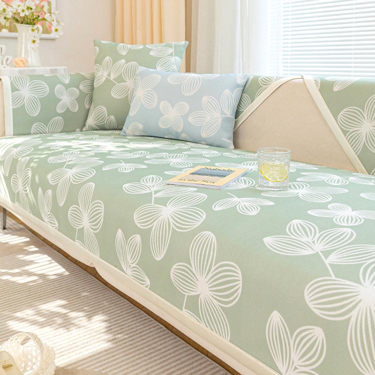  Light Green couch cover — Cooling Floral Ice Silk Couch Cover