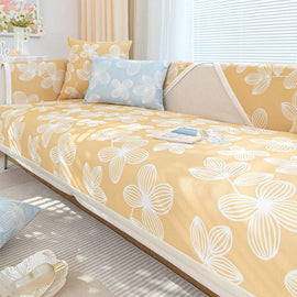  Yellow couch cover — Cooling Floral Ice Silk Couch Cover
