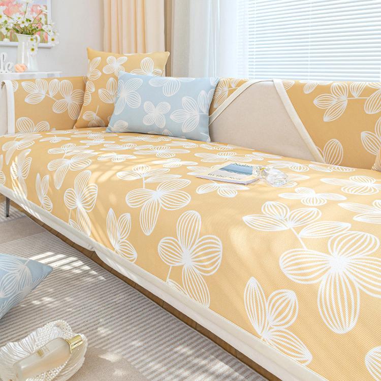  Yellow couch cover — Cooling Floral Ice Silk Couch Cover