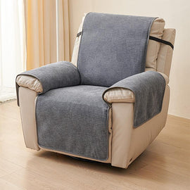 Chenille Non-Slip Recliner Cover with Adjustable Strap — fabric, design and styling detail 01