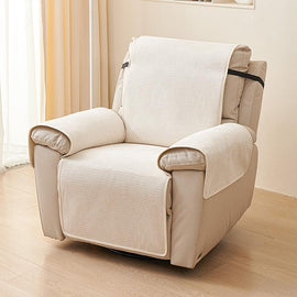Textured Chenille Beige couch cover — Chenille Non-Slip Recliner Cover with Adjustable Strap