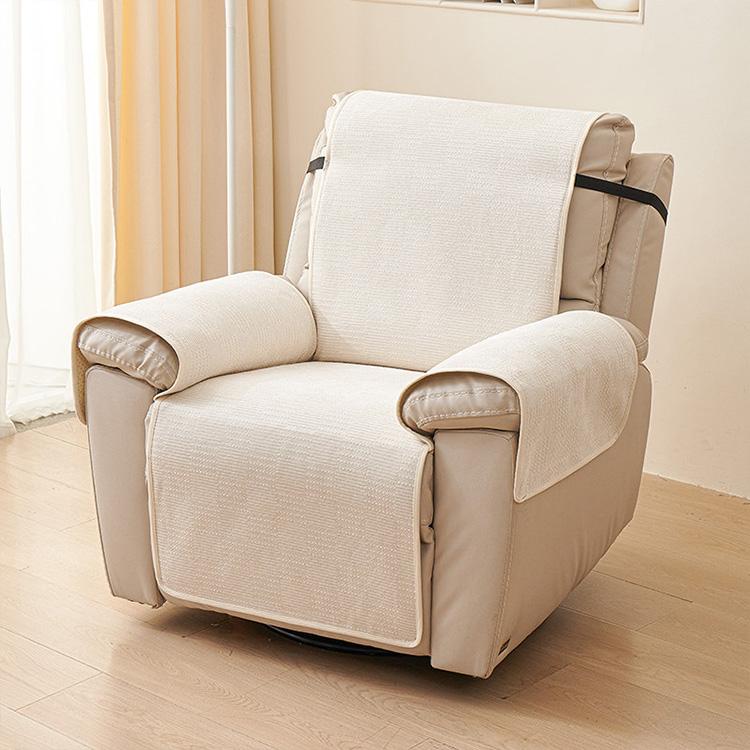 Textured Chenille Beige couch cover — Chenille Non-Slip Recliner Cover with Adjustable Strap