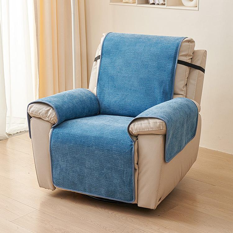 Textured Chenille Blue couch cover — Chenille Non-Slip Recliner Cover with Adjustable Strap