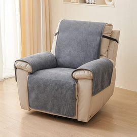 Textured Chenille Dark Gray couch cover — Chenille Non-Slip Recliner Cover with Adjustable Strap