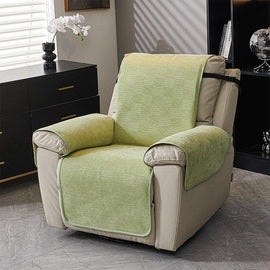 Textured Chenille Green couch cover — Chenille Non-Slip Recliner Cover with Adjustable Strap