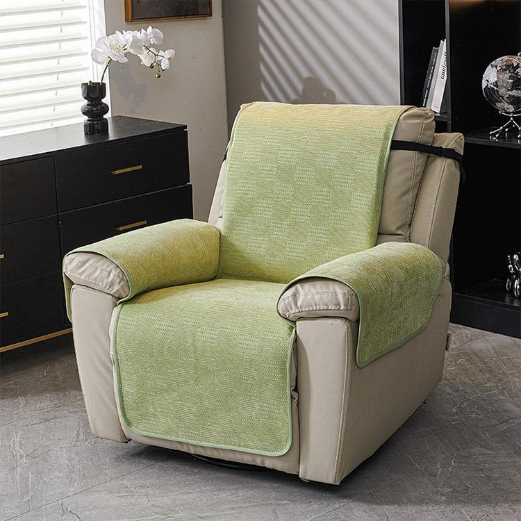 Textured Chenille Green couch cover — Chenille Non-Slip Recliner Cover with Adjustable Strap