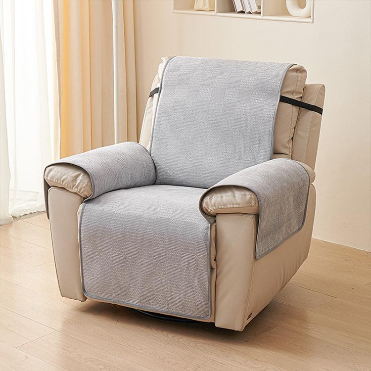 Textured Chenille Light Gray couch cover — Chenille Non-Slip Recliner Cover with Adjustable Strap
