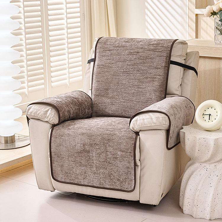 Fine Weave Brown couch cover — Chenille Non-Slip Recliner Cover with Adjustable Strap