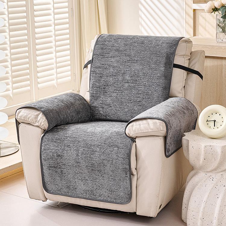 Fine Weave Dark Gray couch cover — Chenille Non-Slip Recliner Cover with Adjustable Strap