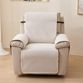 Crosshatch Beige couch cover — Chenille Non-Slip Recliner Cover with Adjustable Strap
