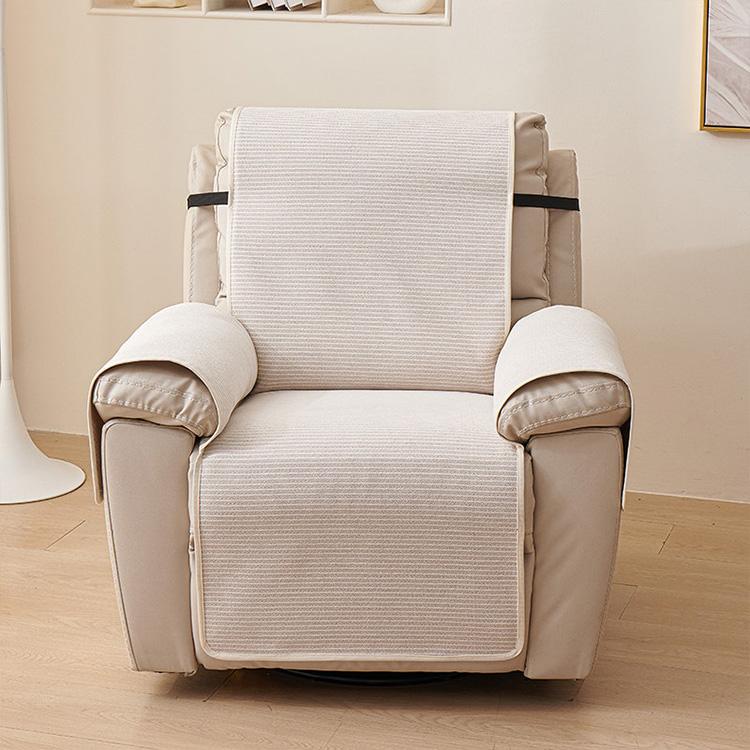 Crosshatch Beige couch cover — Chenille Non-Slip Recliner Cover with Adjustable Strap