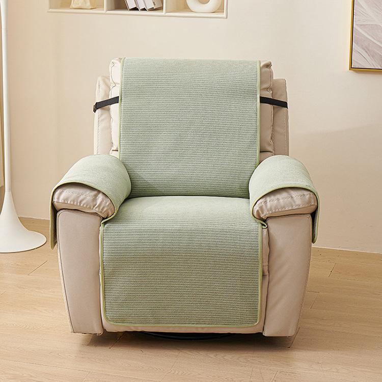 Crosshatch Green couch cover — Chenille Non-Slip Recliner Cover with Adjustable Strap