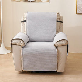 Crosshatch Gray couch cover — Chenille Non-Slip Recliner Cover with Adjustable Strap