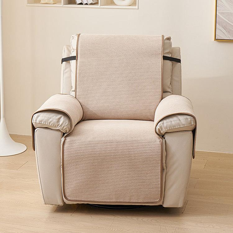 Crosshatch Khaki couch cover — Chenille Non-Slip Recliner Cover with Adjustable Strap
