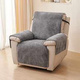 Mini Grid Dark Gray couch cover — Chenille Non-Slip Recliner Cover with Adjustable Strap