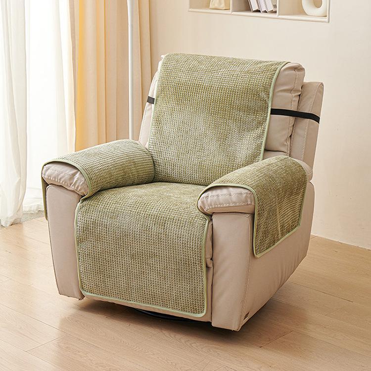 Mini Grid Green couch cover — Chenille Non-Slip Recliner Cover with Adjustable Strap