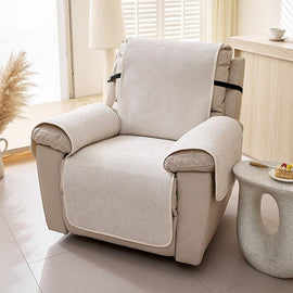 Cross Texture Beige couch cover — Chenille Non-Slip Recliner Cover with Adjustable Strap