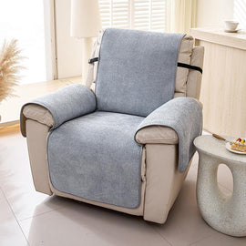 Cross Texture Blue Gray couch cover — Chenille Non-Slip Recliner Cover with Adjustable Strap