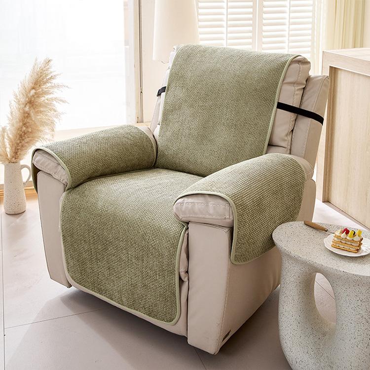 Cross Texture Green couch cover — Chenille Non-Slip Recliner Cover with Adjustable Strap