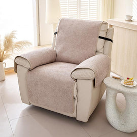 Cross Texture Khaki couch cover — Chenille Non-Slip Recliner Cover with Adjustable Strap