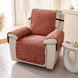 Cross Texture Orange couch cover — Chenille Non-Slip Recliner Cover with Adjustable Strap