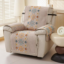 Bohemian Floral Brown couch cover — Chenille Non-Slip Recliner Cover with Adjustable Strap