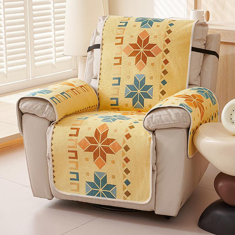 Prague Geometric Yellow couch cover — Chenille Non-Slip Recliner Cover with Adjustable Strap