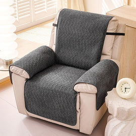 Shaggy Texture Dark Gray couch cover — Chenille Non-Slip Recliner Cover with Adjustable Strap