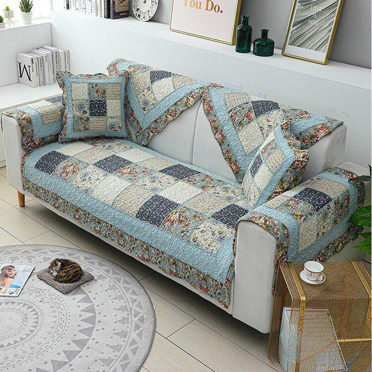 Vintage Patchwork Cotton Quilted Couch Cover — fabric, design and styling detail 030