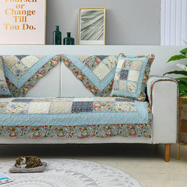 Vintage Patchwork Cotton Quilted Couch Cover — fabric, design and styling detail 031