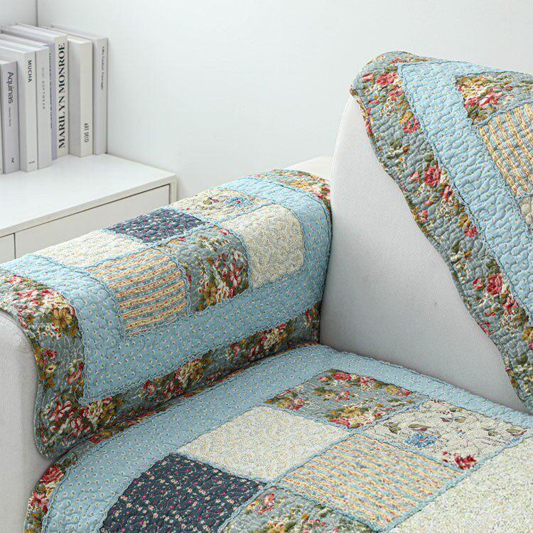 Vintage Patchwork Cotton Quilted Couch Cover — fabric, design and styling detail 033
