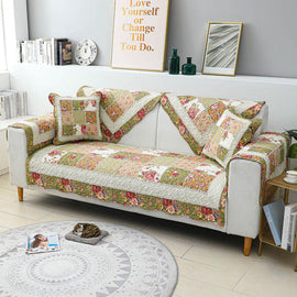 Vintage Patchwork Cotton Quilted Couch Cover — fabric, design and styling detail 036