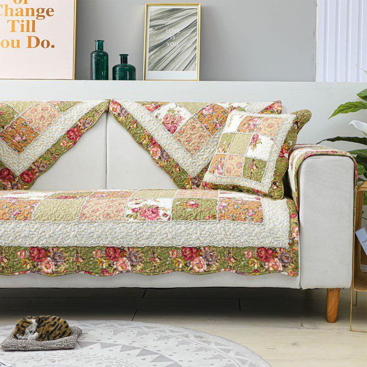 Vintage Patchwork Cotton Quilted Couch Cover — fabric, design and styling detail 037