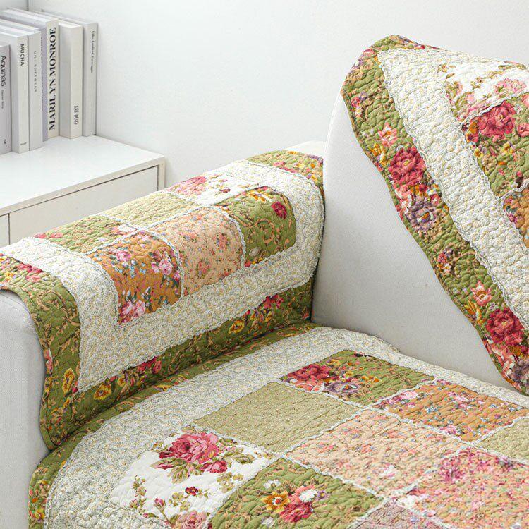 Vintage Patchwork Cotton Quilted Couch Cover — fabric, design and styling detail 039