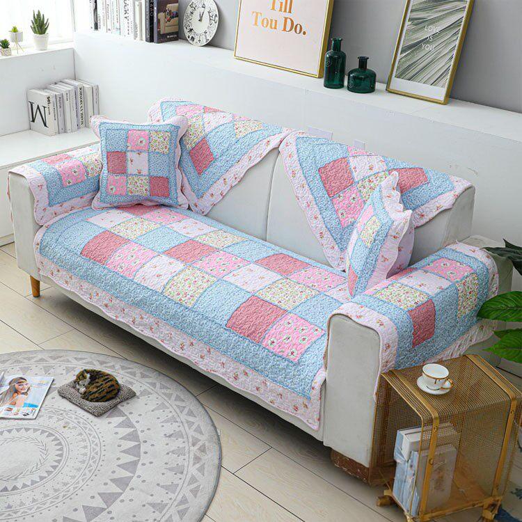 Vintage Patchwork Cotton Quilted Couch Cover — fabric, design and styling detail 041