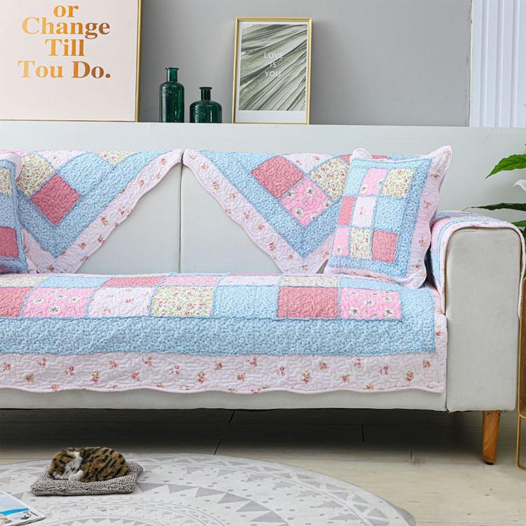 Vintage Patchwork Cotton Quilted Couch Cover — fabric, design and styling detail 044