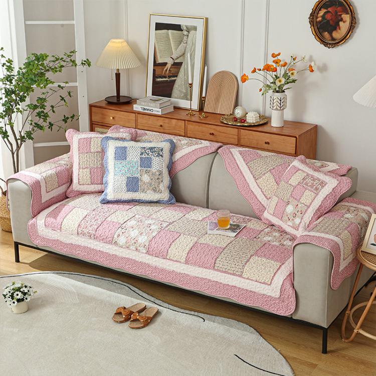 Vintage Patchwork Cotton Quilted Couch Cover — fabric, design and styling detail 081