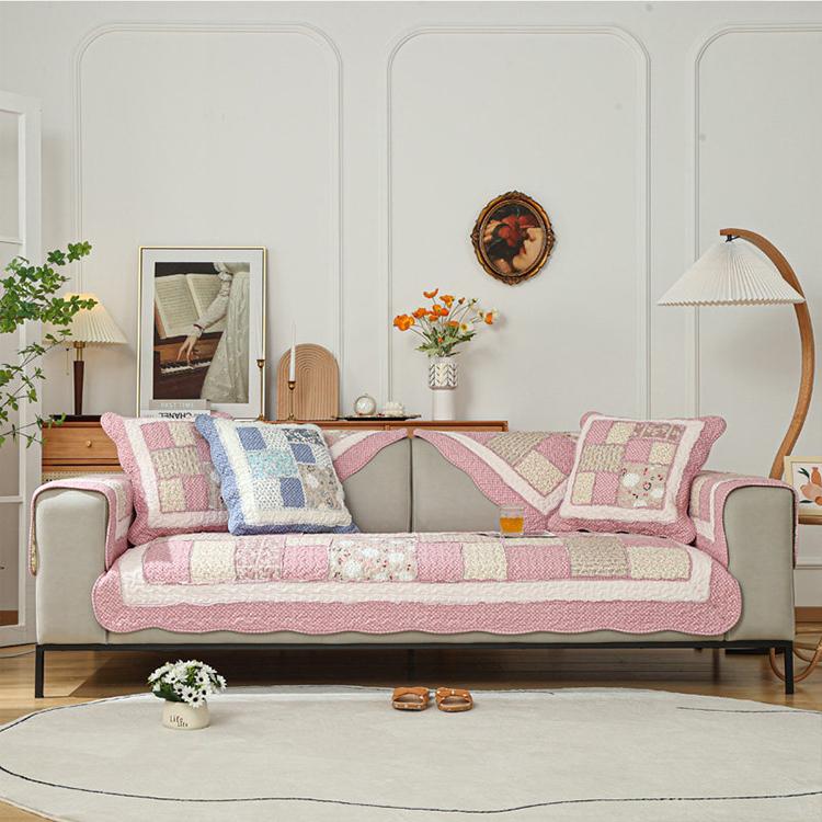 Vintage Patchwork Cotton Quilted Couch Cover — fabric, design and styling detail 082