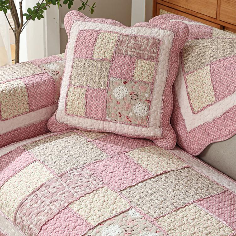 Vintage Patchwork Cotton Quilted Couch Cover — fabric, design and styling detail 083