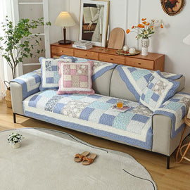 Vintage Patchwork Cotton Quilted Couch Cover — fabric, design and styling detail 087