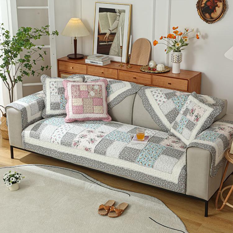 Vintage Patchwork Cotton Quilted Couch Cover — fabric, design and styling detail 092