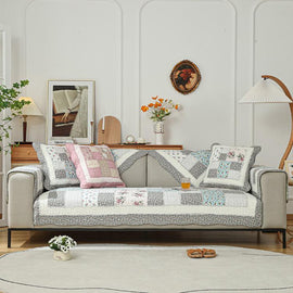 Vintage Patchwork Cotton Quilted Couch Cover — fabric, design and styling detail 093