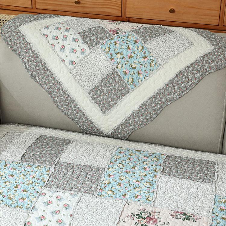 Vintage Patchwork Cotton Quilted Couch Cover — fabric, design and styling detail 096