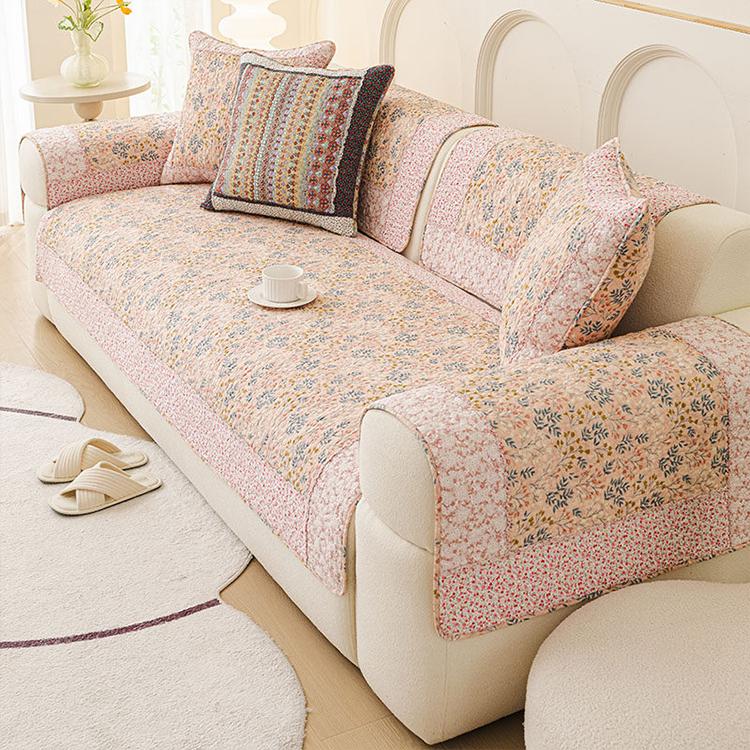 Vintage Patchwork Cotton Quilted Couch Cover — fabric, design and styling detail 108