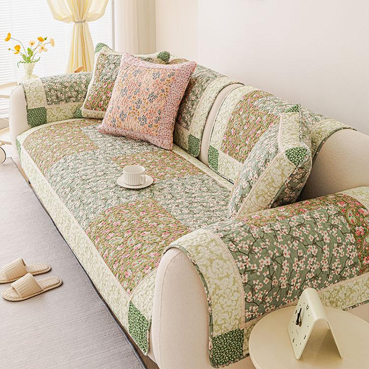 Vintage Patchwork Cotton Quilted Couch Cover — fabric, design and styling detail 118