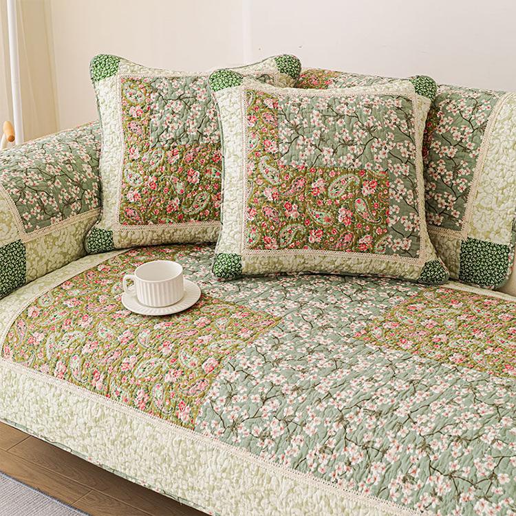 Vintage Patchwork Cotton Quilted Couch Cover — fabric, design and styling detail 119