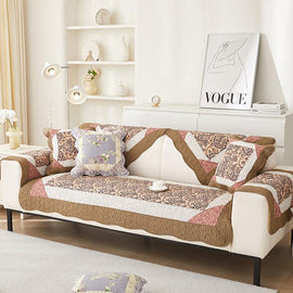 Vintage Patchwork Cotton Quilted Couch Cover — fabric, design and styling detail 122