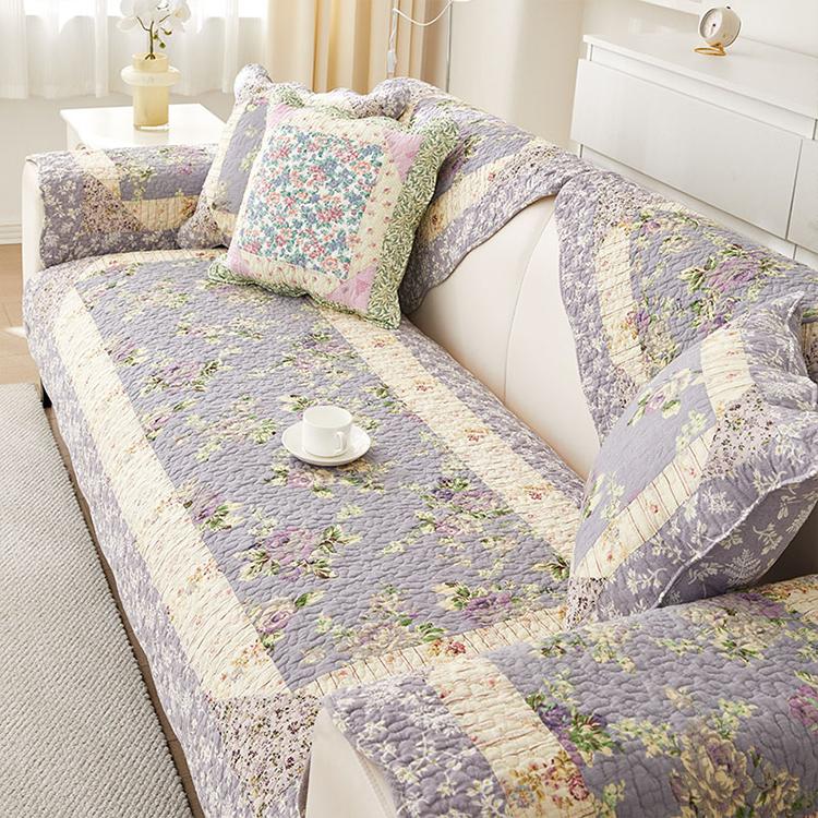 Vintage Patchwork Cotton Quilted Couch Cover — fabric, design and styling detail 128