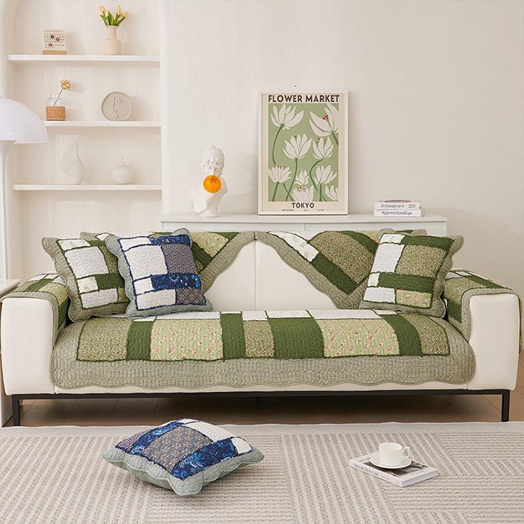 Vintage Patchwork Cotton Quilted Couch Cover — fabric, design and styling detail 147