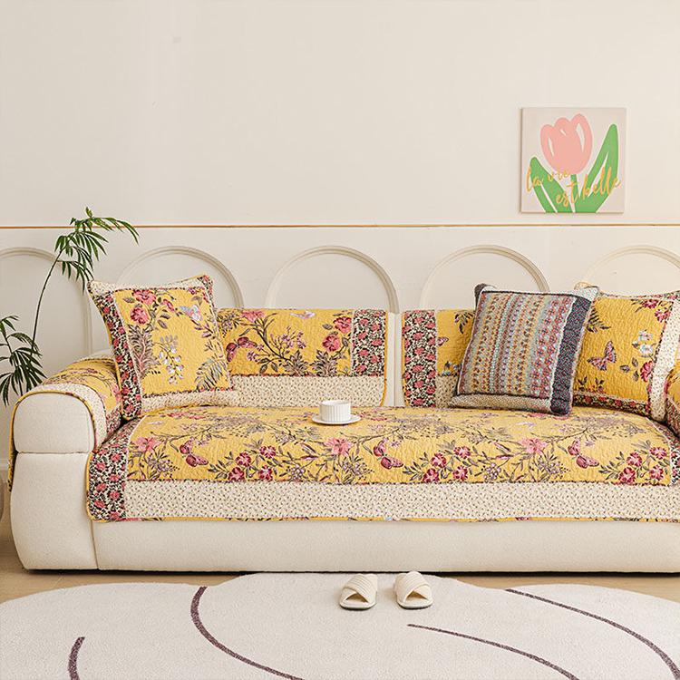 Vintage Patchwork Cotton Quilted Couch Cover — fabric, design and styling detail 157
